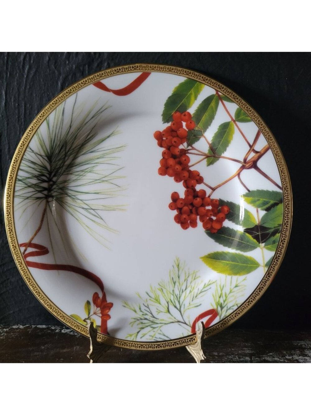 Charter Club Fashion Buffet Christmas Salad Plate Holly and Pine 9.375"